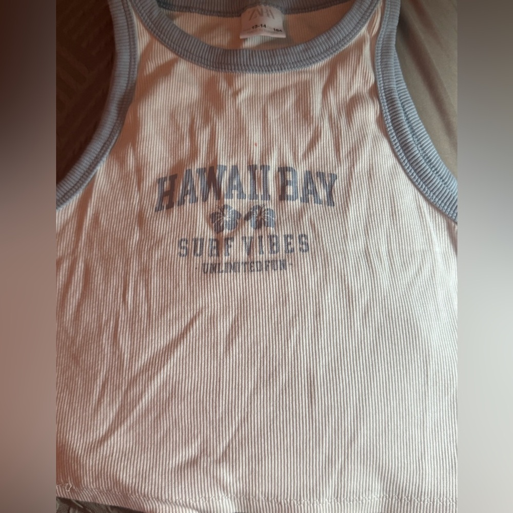 Zara Kids White and Blue Tank Top